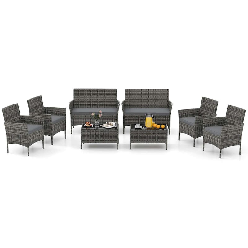 4/8 PCS Patio Rattan Conversation Set Outdoor Wicker Furniture Set - 8-Piece