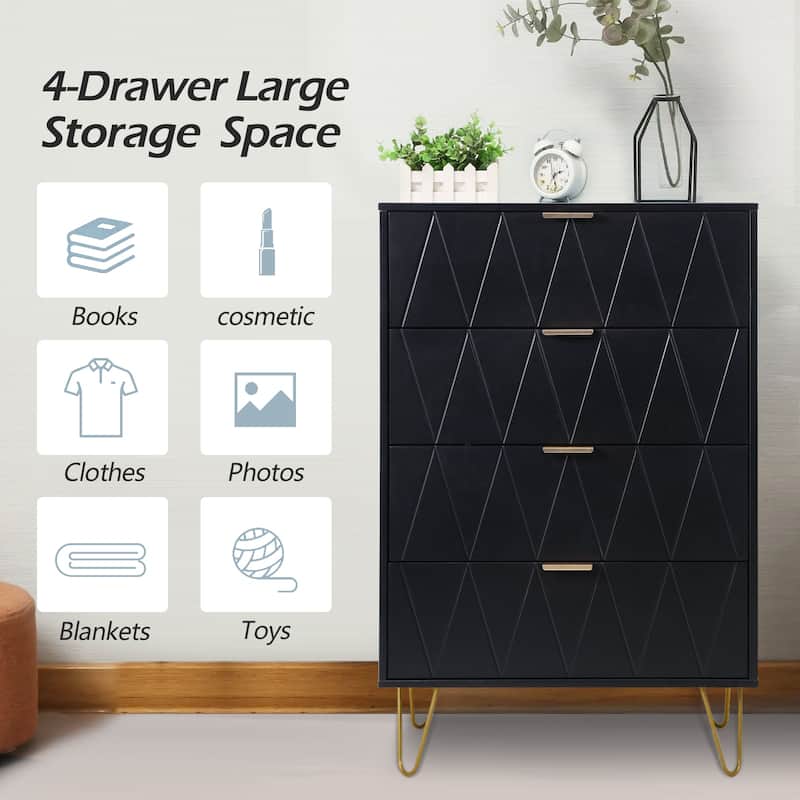 4 Drawers Chest Of Dresser Tall Storage Tower Cabinet with Metal Legs For Bedroom Living Room