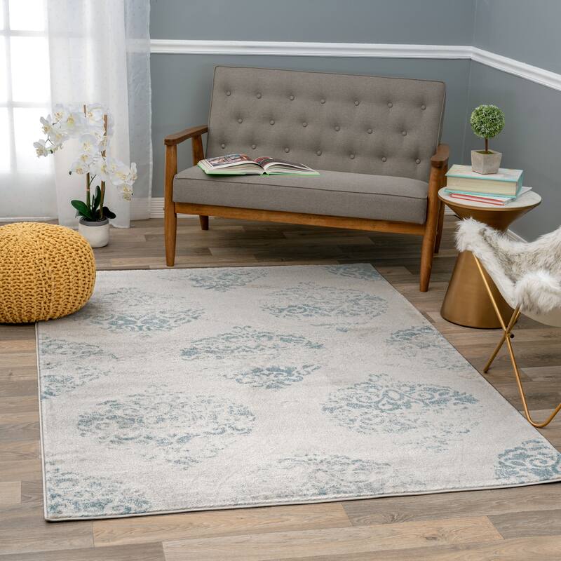 Porch & Den Pascuzzi Distressed Floral Damask Area Rug