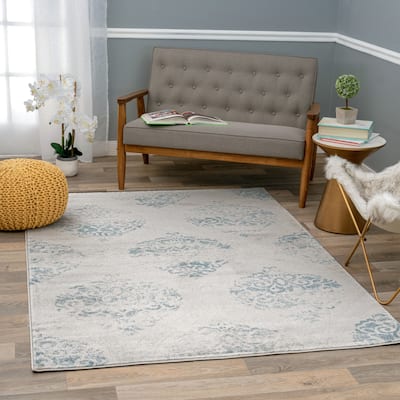 Porch & Den Pascuzzi Distressed Floral Damask Area Rug