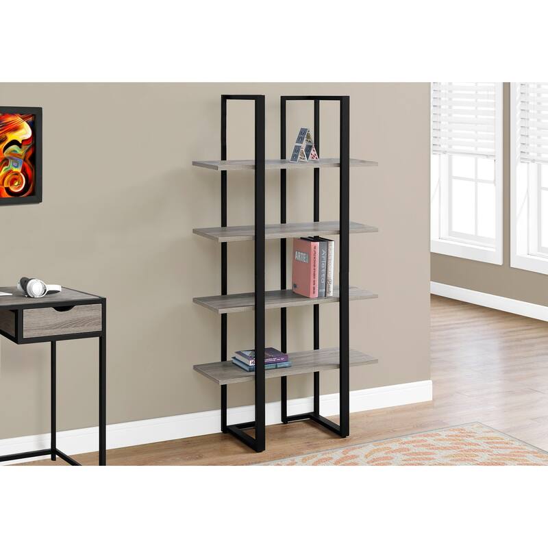 Modern 4 Tier Bookshelf, Contemporary 60"h Metal Frame Bookcase, for Living Room Office Bedroom