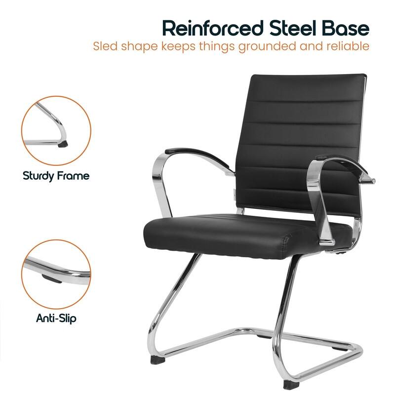 Benmar Series Mid Back Modern Leather Office Executive Desk Chair, Ergonomic Seating with Stainless Steel Sled Base