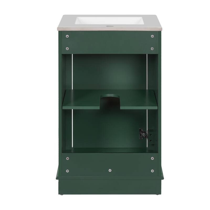 GDFStudio - 20-inch Modern Freestanding Bathroom Vanity with Ceramic Sink, Soft-Close Door & Adjustable Shelf - 20.1'W