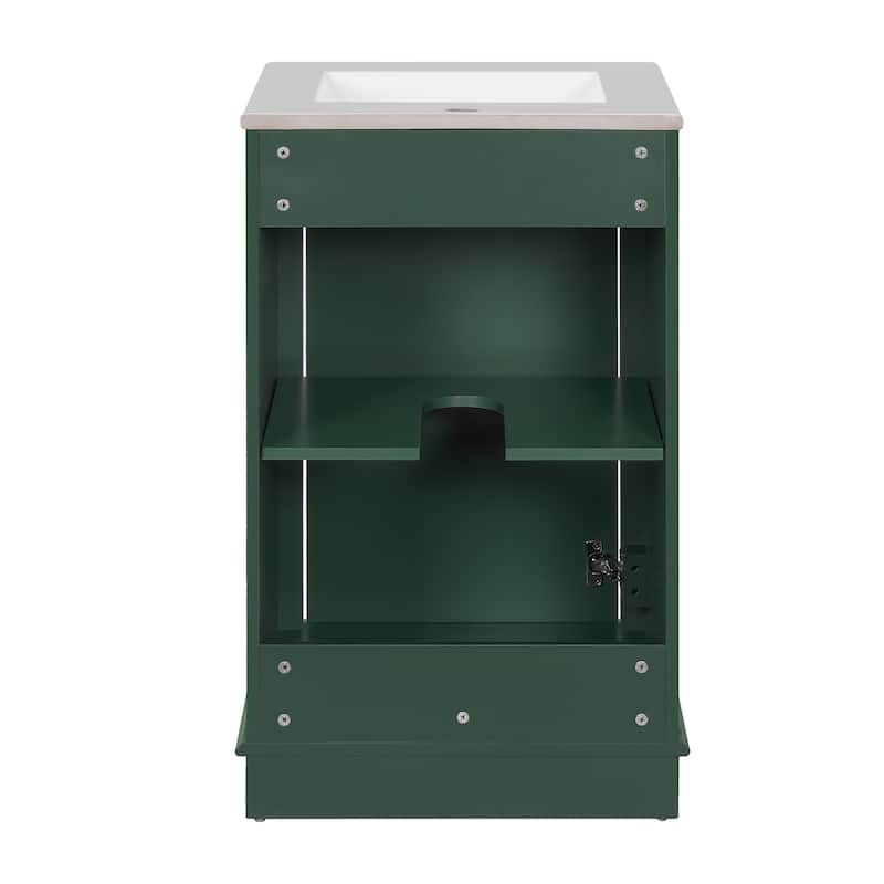 Roomfitters 20" Bathroom Vanity with Ceramic Sink, Freestanding Single Cabinet with Adjustable Shelf and Soft-Closing Door