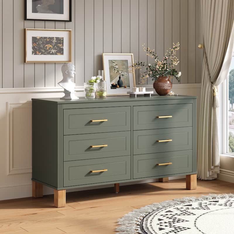 6-Drawer Double Dresser Modern Storage Cabinet - Green - 8' x 10'
