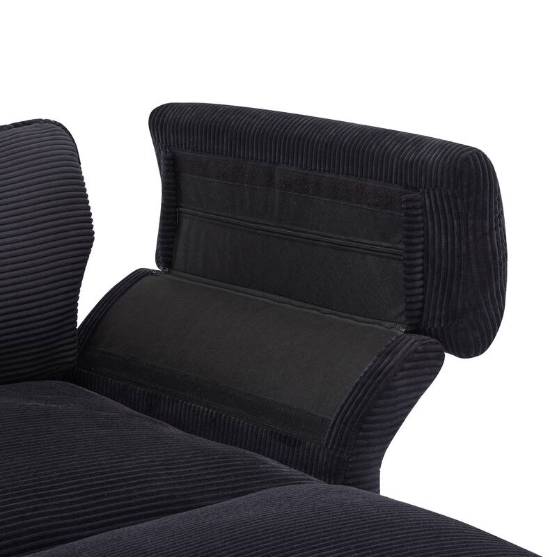 85.8'' Modern Corduroy Upholstered Sectional Sofa with Ottomans, Black
