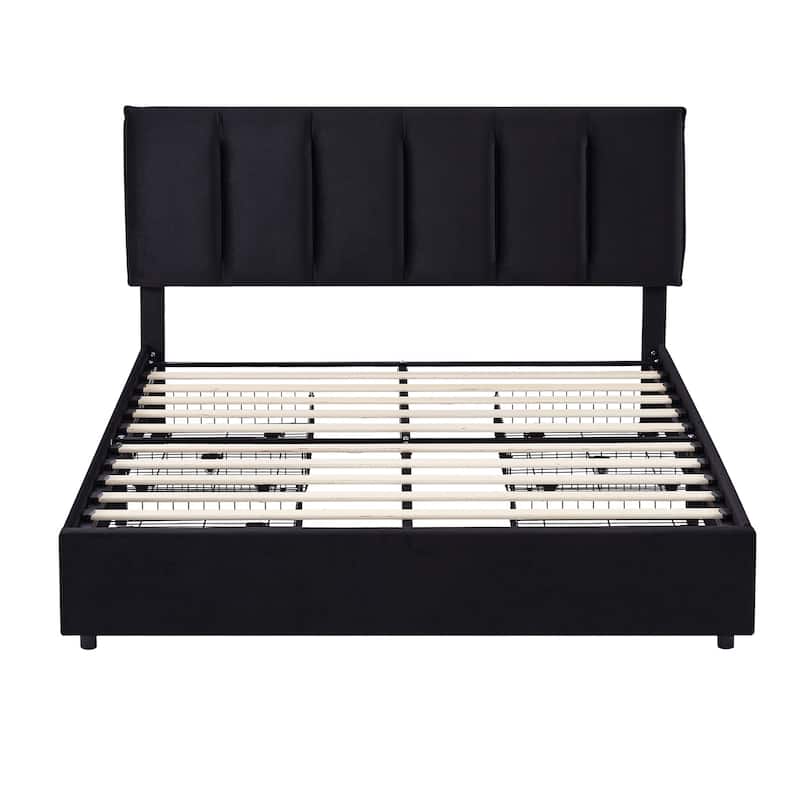 Javlergo Bed Frame with Storage Drawers, Upholstered Platform Bed Frame with Adjustable Headboard
