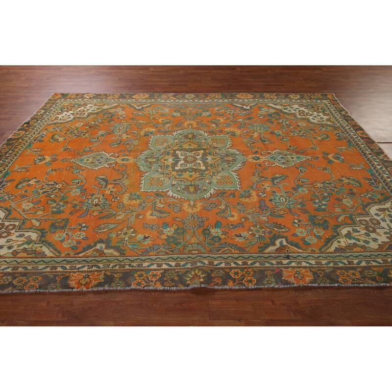 Hand Knotted Oriental 100% Wool Carpet Traditional Floral Oranges & Rust Hamedan Area Rug - 9' 6'' X 6' 6''