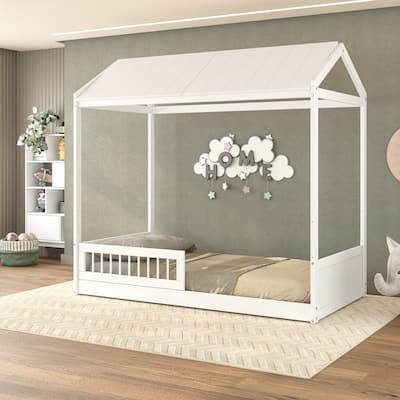 Polifurniture Nyce Twin Size Bed with Roof and Guard Rail