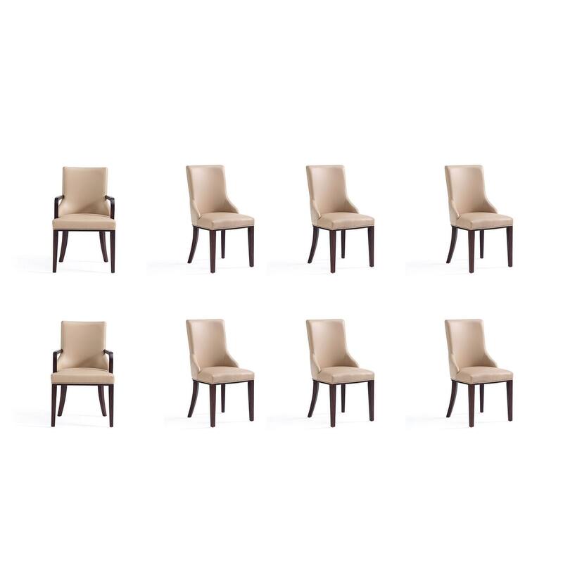 Manhattan Comfort Shubert Multi Piece Modern Faux Leather and Velvet Dining Chair Set - Set of 8 - Tan