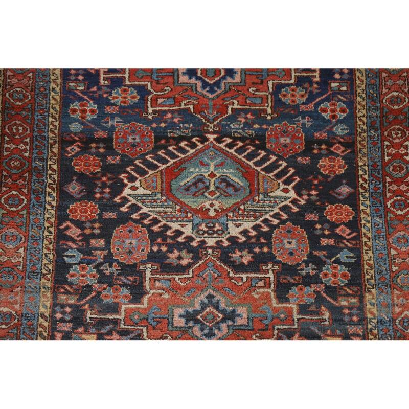Blue Heriz Serapi Persian Accent Antique Area Rug Handmade Wool Carpet - 3'11"x 4'9"