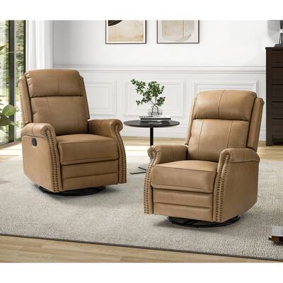Alina Modern Genuine Leather Swivel Rocker Nursery Manual Recliner Chair with Rolled Arms Set of 2 by HULALA HOME