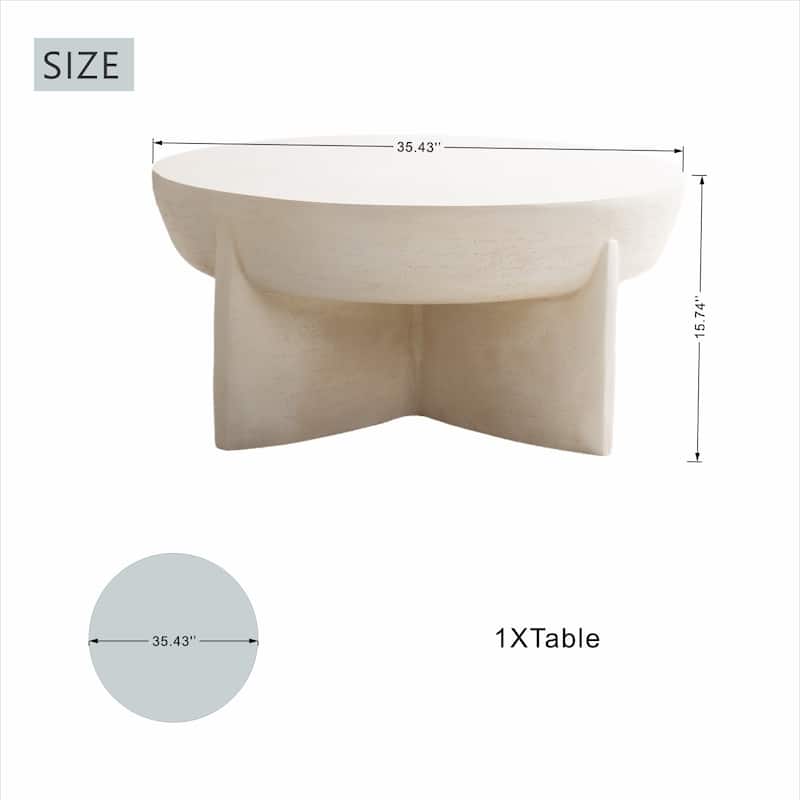 35.43" Outdoor Round Magnesium Oxide Coffee Table with Rain Cover