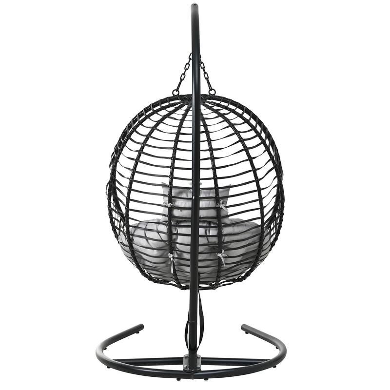 Single Person Folding Egg Chair Hanging Egg Chair with Stand, Wicker Hammock Swing Chair with Adjustable Anti-Slip Feet