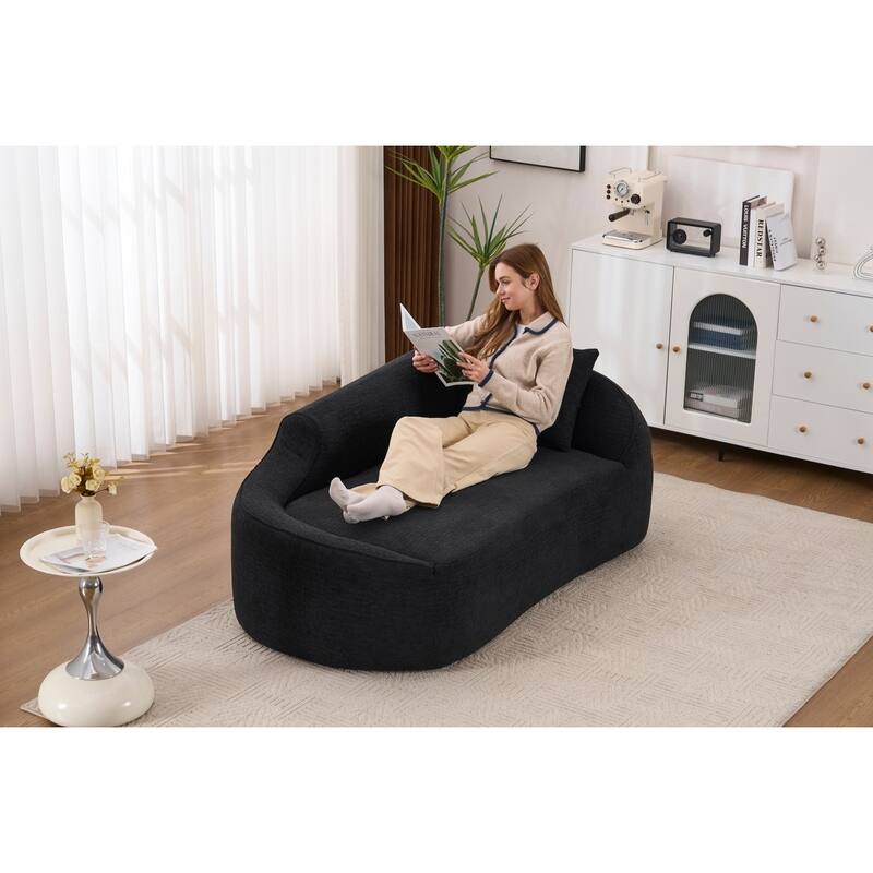 Compressed Curve Chaise Lounge, Modern Chenille Sofa Bed, No-Assembly Sofa
