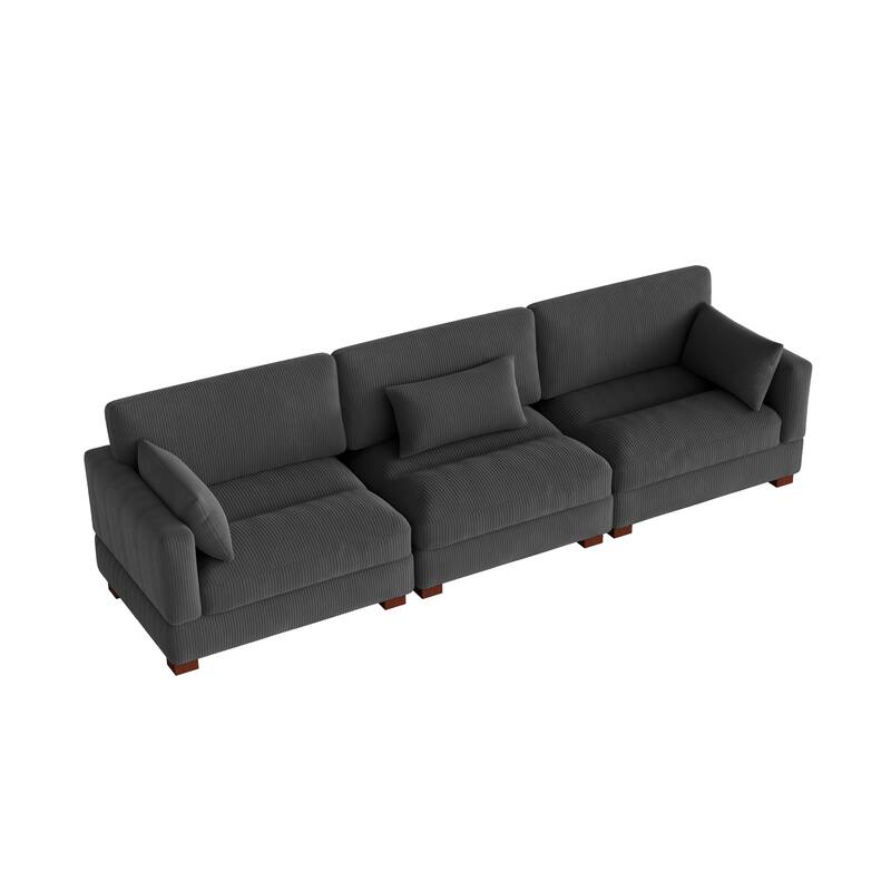 Corduroy Modular Sectional Sofa with Ottoman and Pillows
