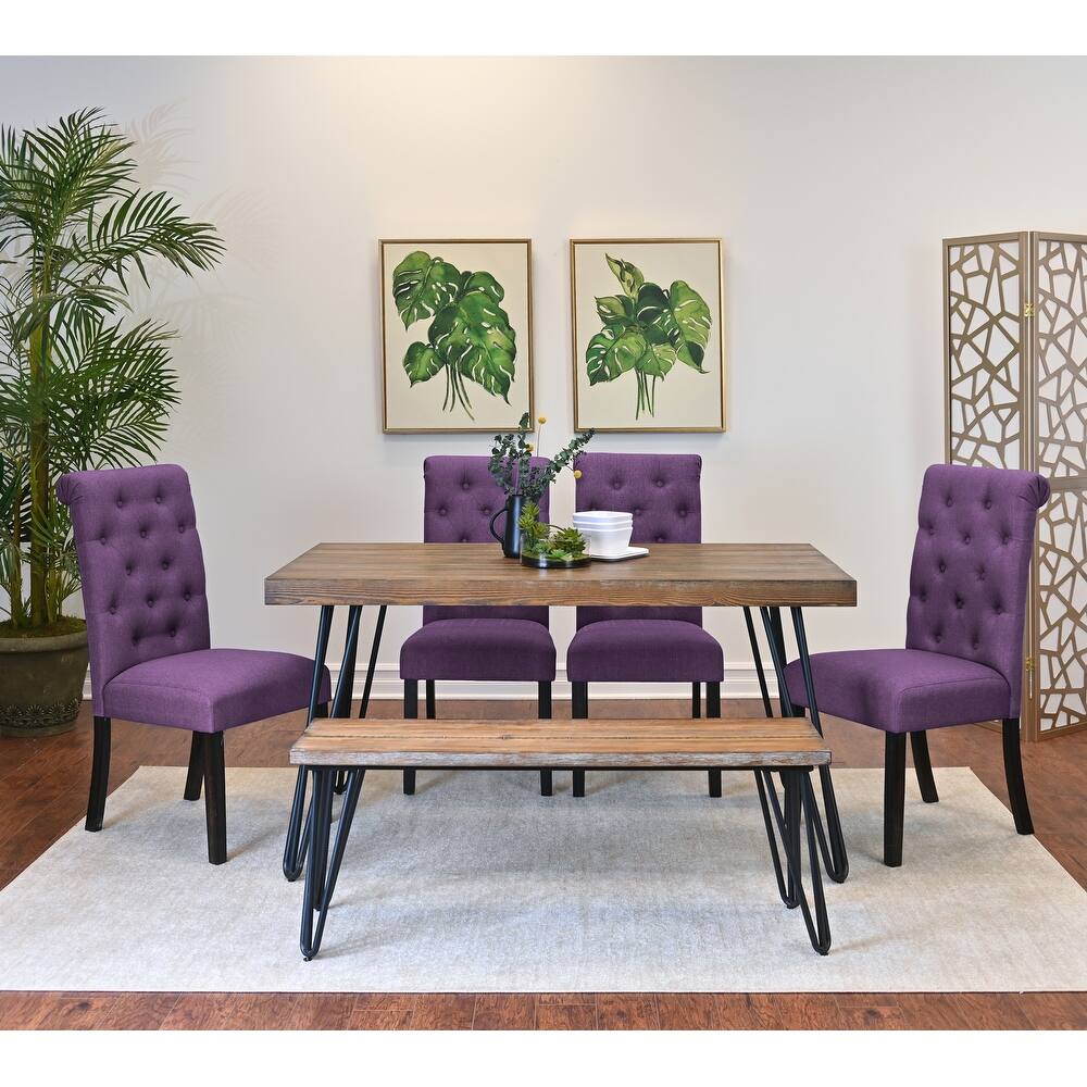 6-Piece Modern Dining Set with Hairpin Table & Tufted Chairs