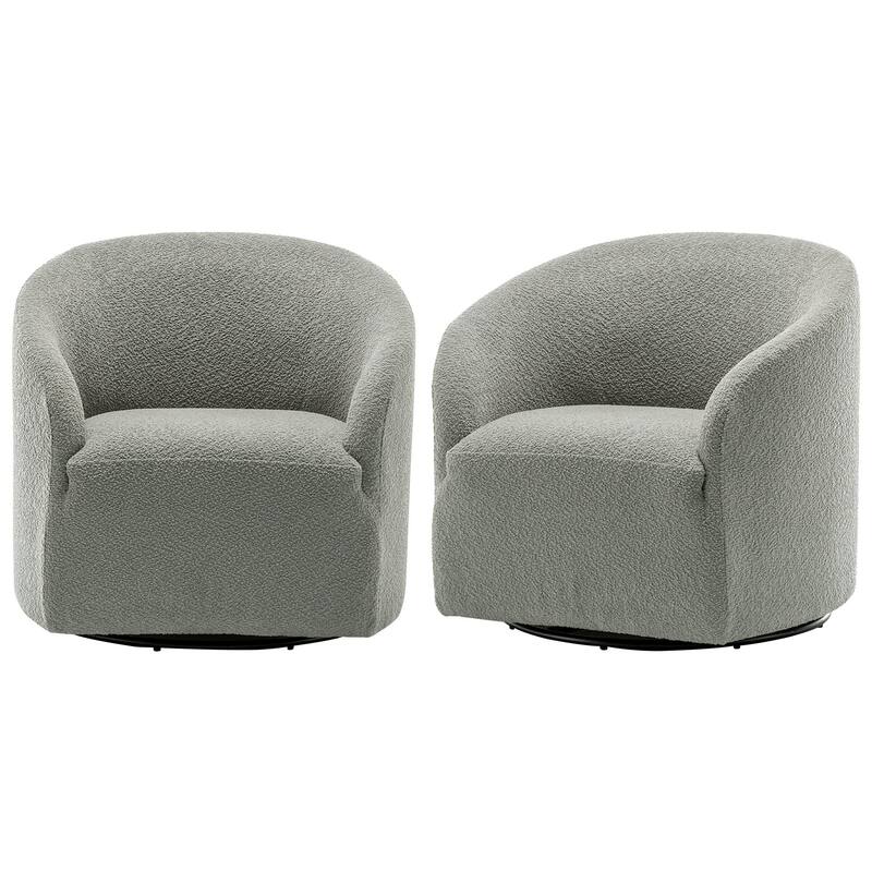 KINWELL 32"W Boucle Upholstered Swivel Barrel Armchair (Set of 2)