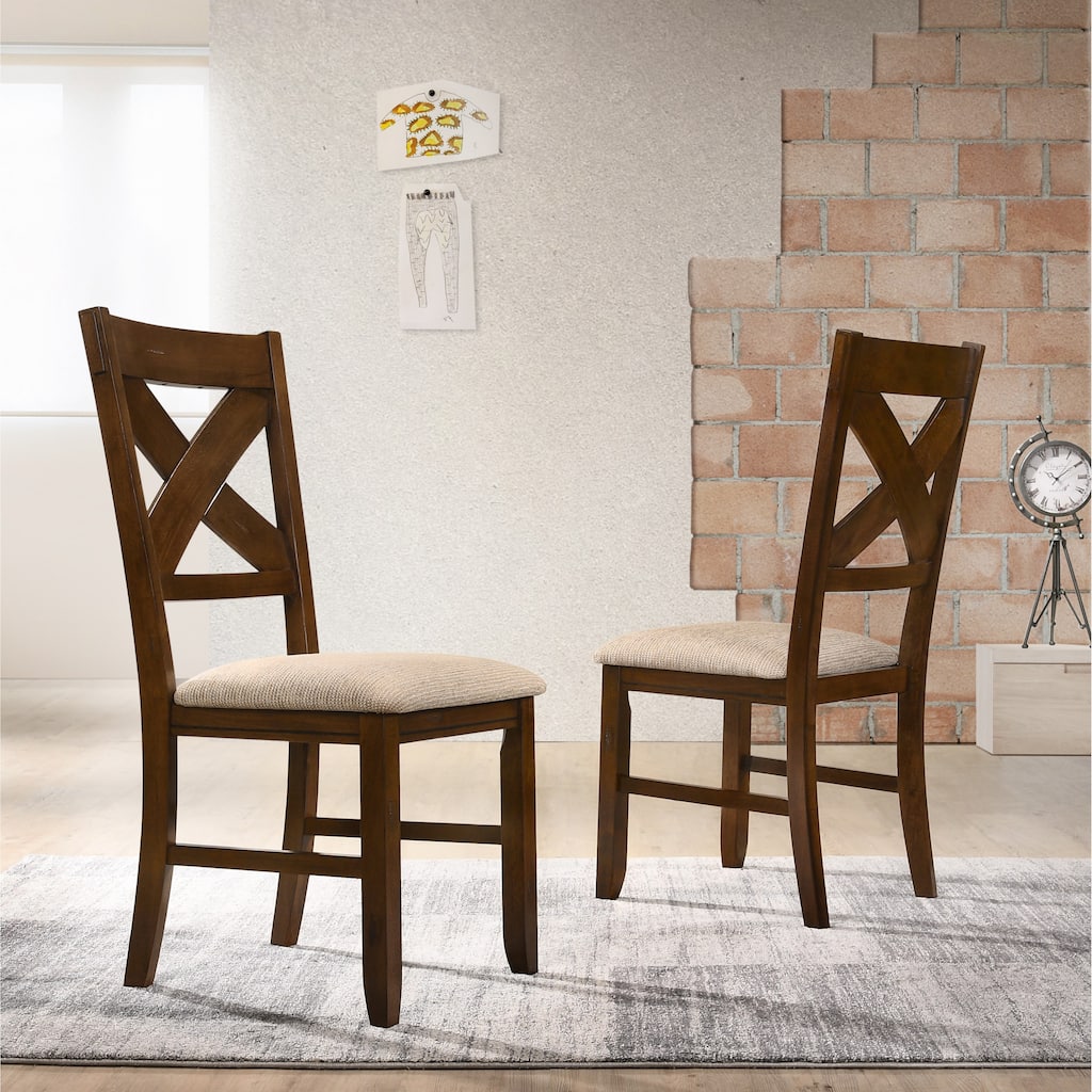 Modern Set of 2 Dining Chairs with X-Shaped Backrest, Fabric Cushioned Seat, Solid Wood Legs for Dining Room and Living Room