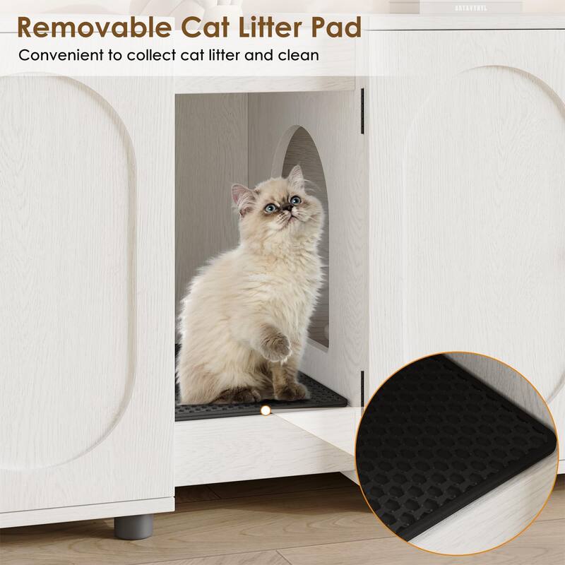 Cat Litter Box Enclosure 55.1" Double Litter Box Furniture Large Cat Box