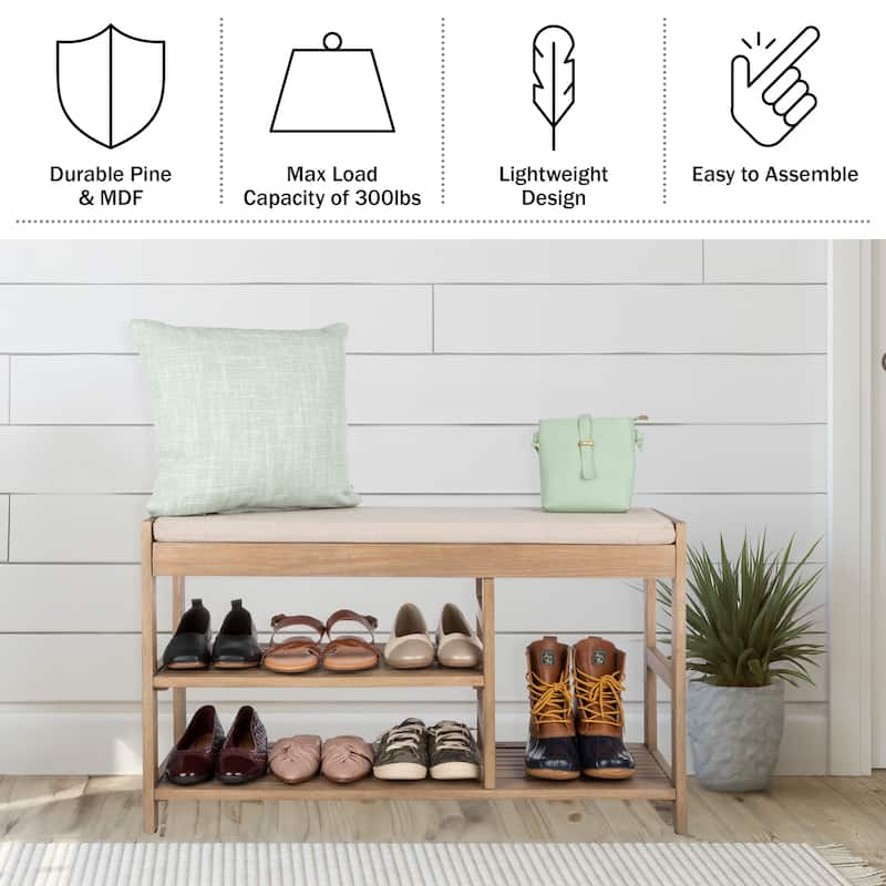 Lavish Home 3-Tier Shoe Bench with Cushioned Seat for Entryway
