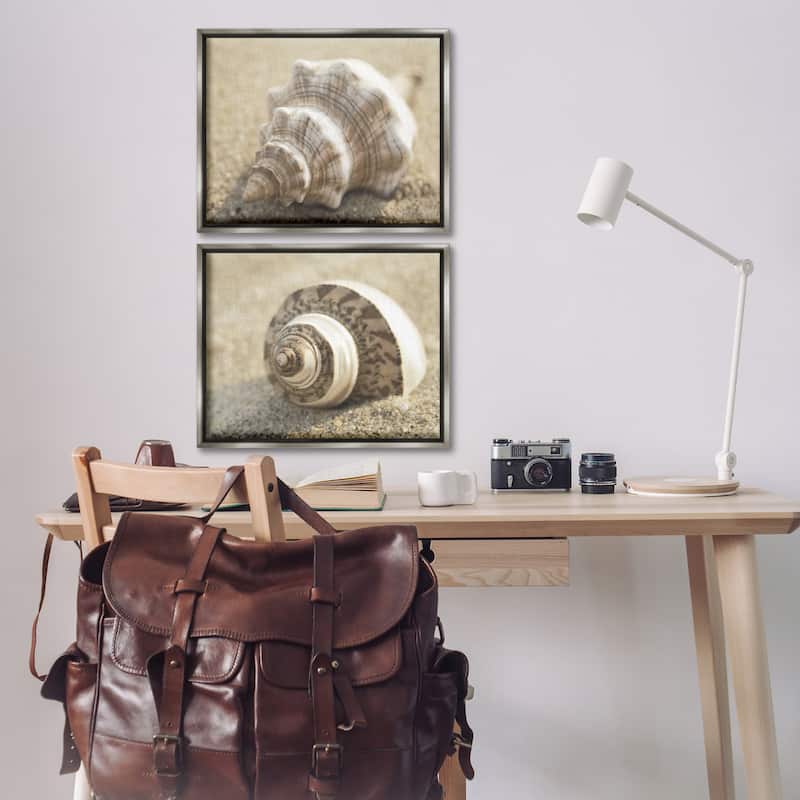 Stupell Neutral Tone Sea Life Framed Floater Canvas Wall Art Design By Dora Rotondella (Set of 2)