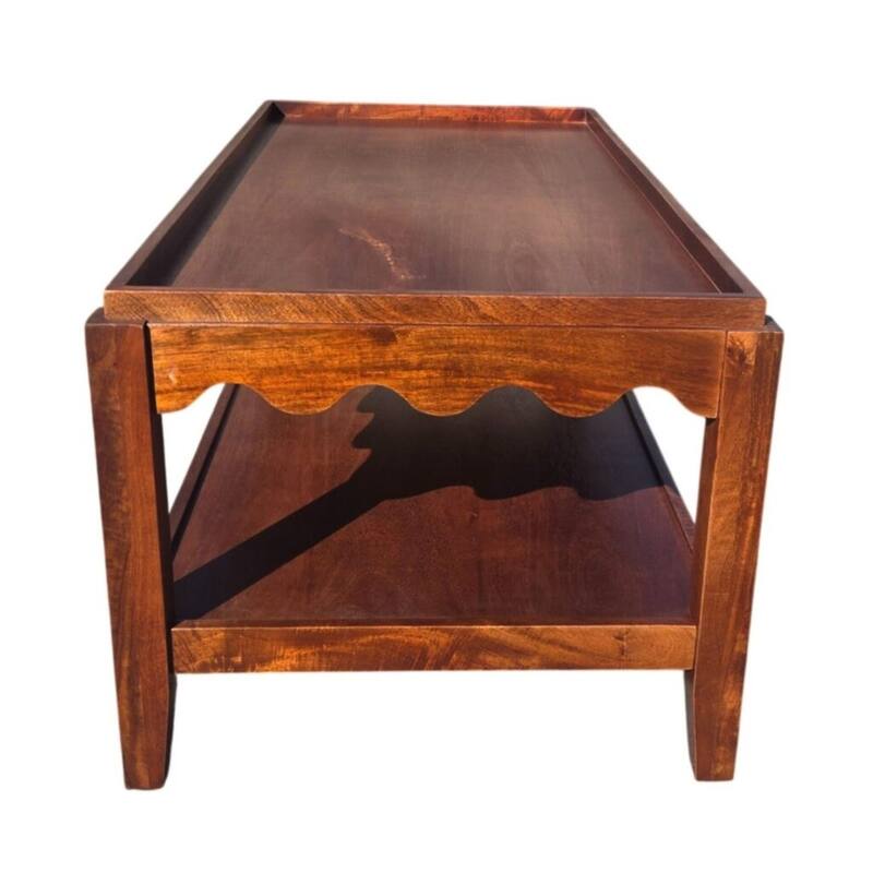 Carolina Chair & Table Scallop Coffee Table - Rectangular Mango Wood Side Table - Decorative Edge and Lower Shelf