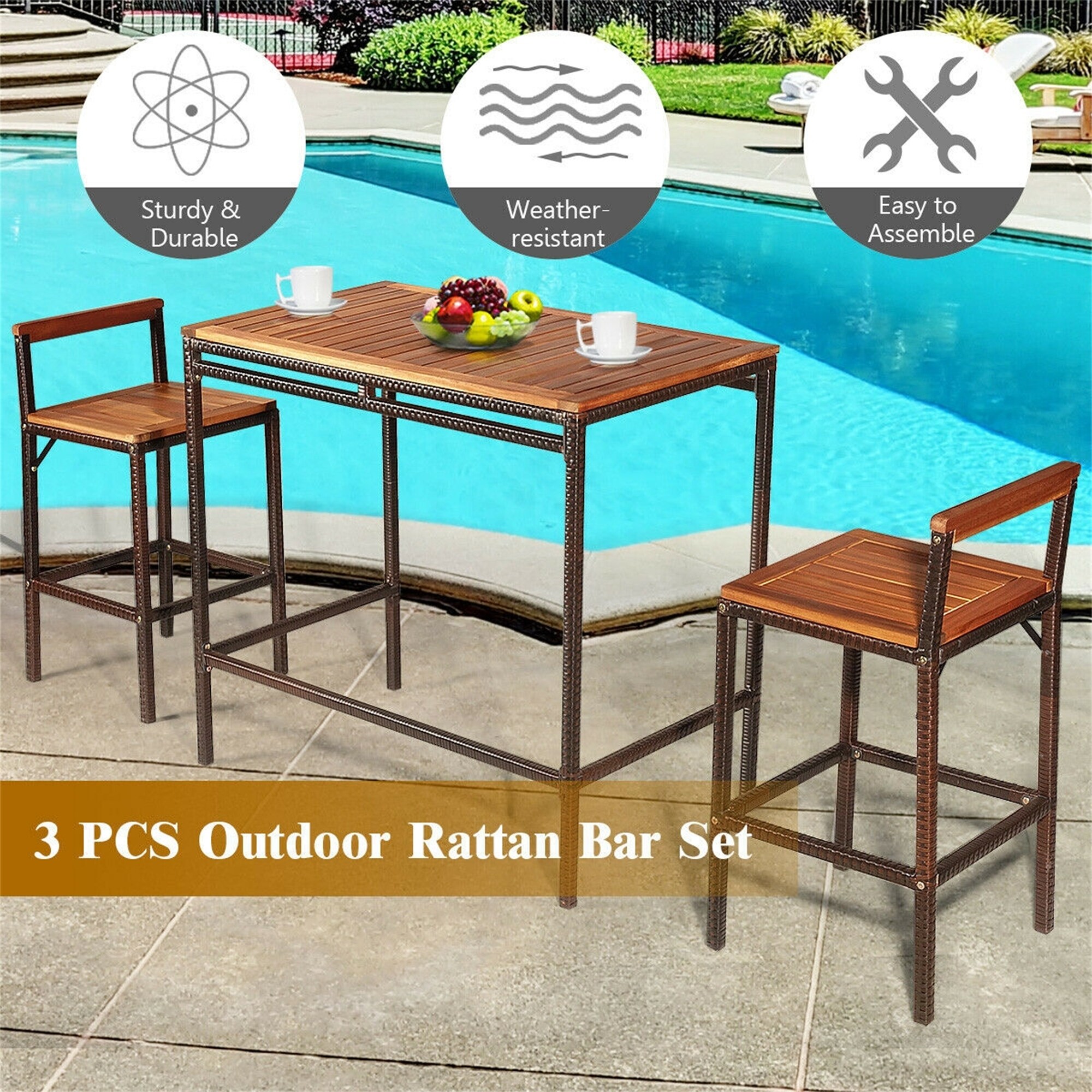 3 piece rattan bar set deals