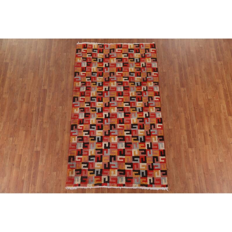 Hand Knotted Oriental 100% Wool Carpet Modern All-Over Red Gabbeh Area Rug - 7' 10'' X 4' 6''