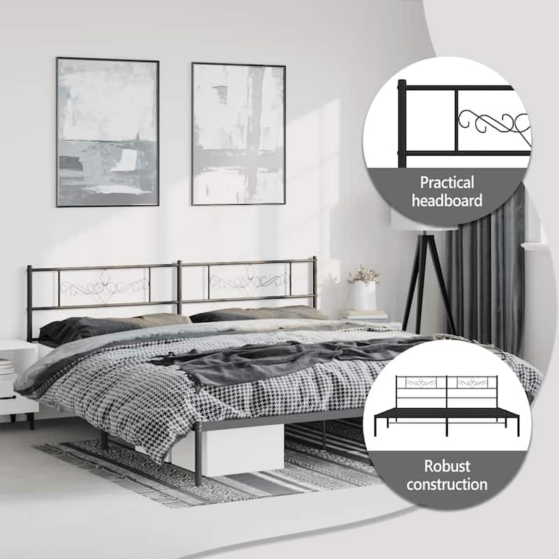 vidaXL 12 Inches Black California King Metal Bed Frame No Mattress - 86.2" x 73.6" x 35.4"