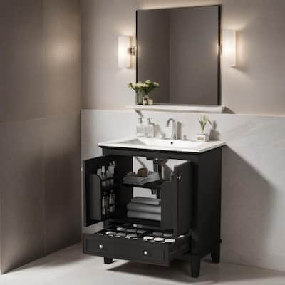 Multi-functional Bathroom Vanity Cabinet with Sink Combo, Doors and Drawer