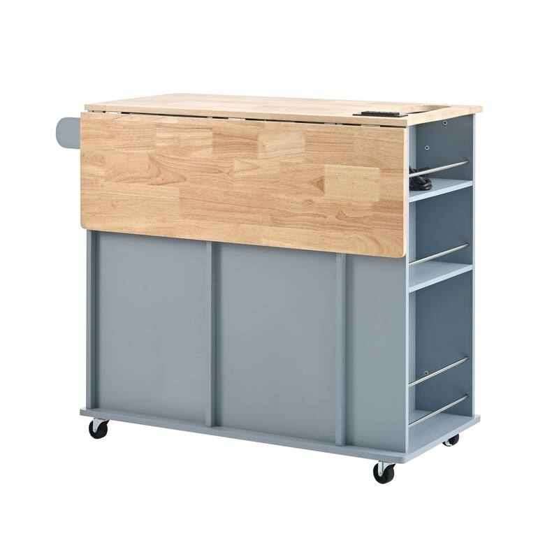 Multifunctional Kitchen Cart with Power Outlet, Open Storage and Wine Rack - 40" x 30"