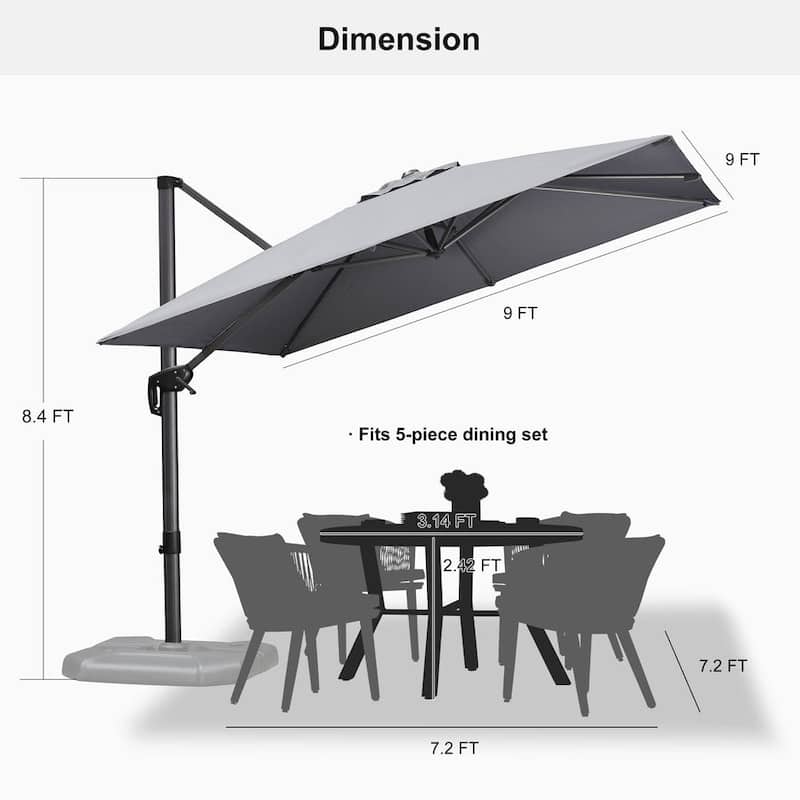 PURPLE LEAF 9 ft 360 Degree Rotation Patio Umbrella With Base