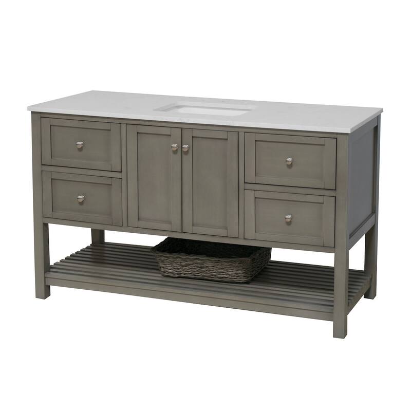 KitchenBathCollection Lakeshore 60" Single Bathroom Vanity with Engineered Carrara Top