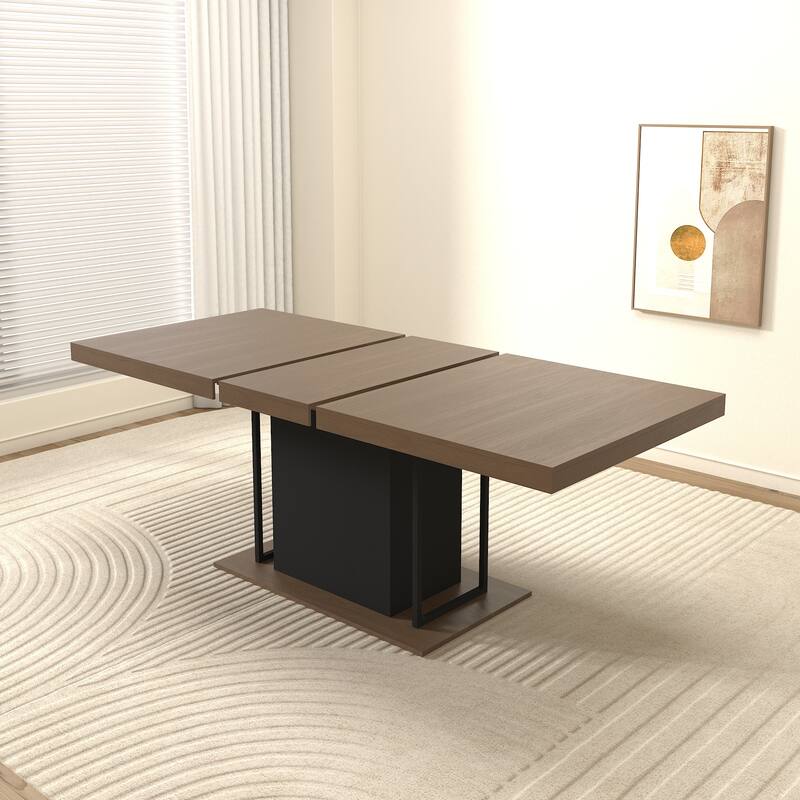 Extendable Dining Table, Wood Kitchen Table for 6-10 People, Large Home Office Table with Thick Top & Wide Feet