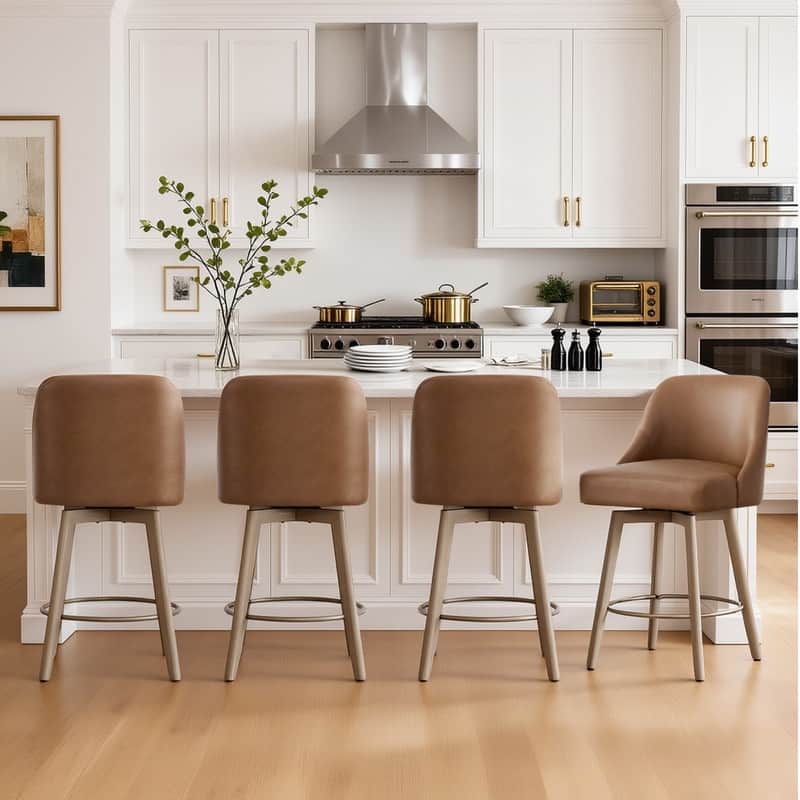 Spruce & Spring Modern Upholstered 360-degree Swivel Bar Stool for Kitchen and Home Bar - Set of 4 - Brown