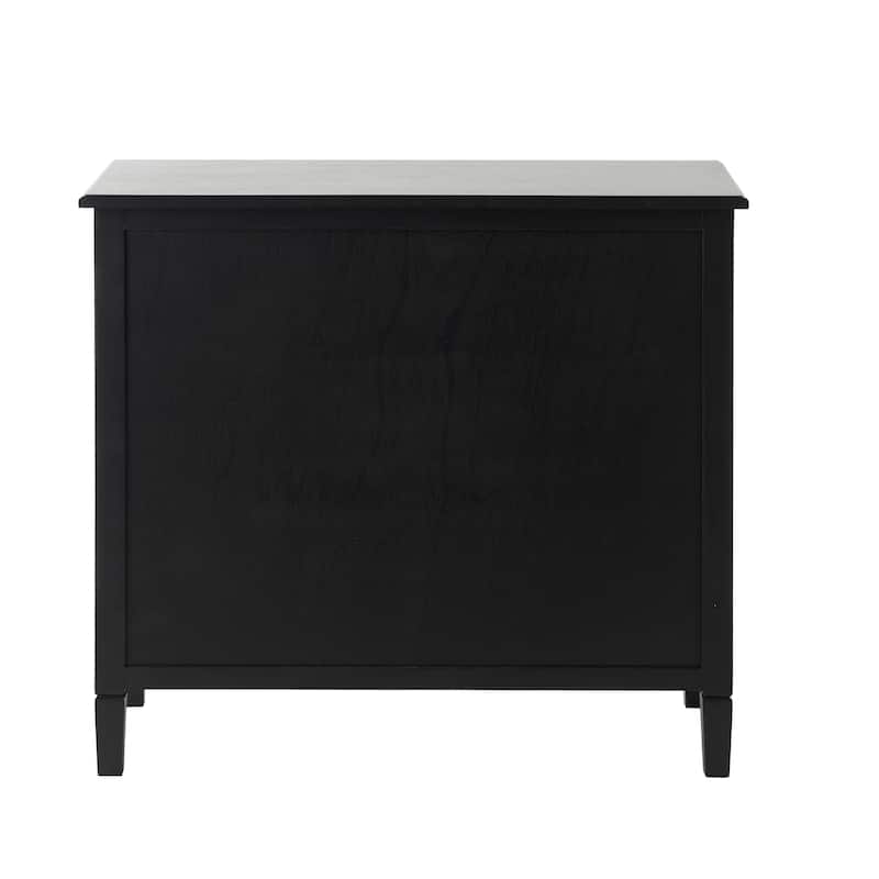 Black Wood Handmade 2 Drawers and 2 Door Cabinet with Rattan Front