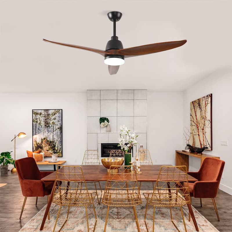 Hot sales 52 Inch Black Ceiling Fan With 3 Color Dimmable 5 Solide Wood Blades Remote Control Reversible DC Motor With Led Light