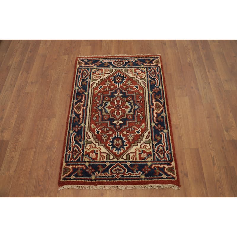 Hand Knotted Oriental 100% Wool Carpet Traditional Medallion Oranges & Rust Heriz (serapi) Area Rug - 3' 0'' X 2' 0''