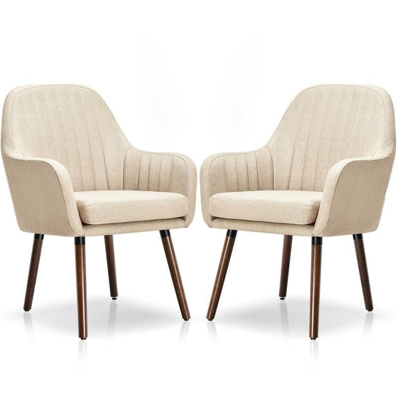 Gymax Set of 2 Accent Chairs Fabric Upholstered Armchairs w/Wooden - 17.5'' x 17.5'' x 3''