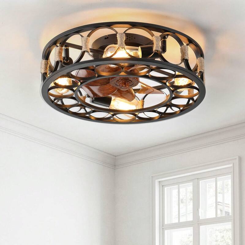 Oaks Aura 20in. Modern Industrial Low Profile Ceiling Fan with Light, Farmhouse Flush Mount Remote Control Ceiling Fan - Remote