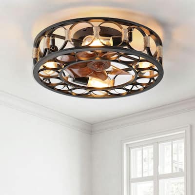 Oaks Aura 20in. Modern Industrial Low Profile Ceiling Fan with Light, Farmhouse Flush Mount Remote Control Ceiling Fan