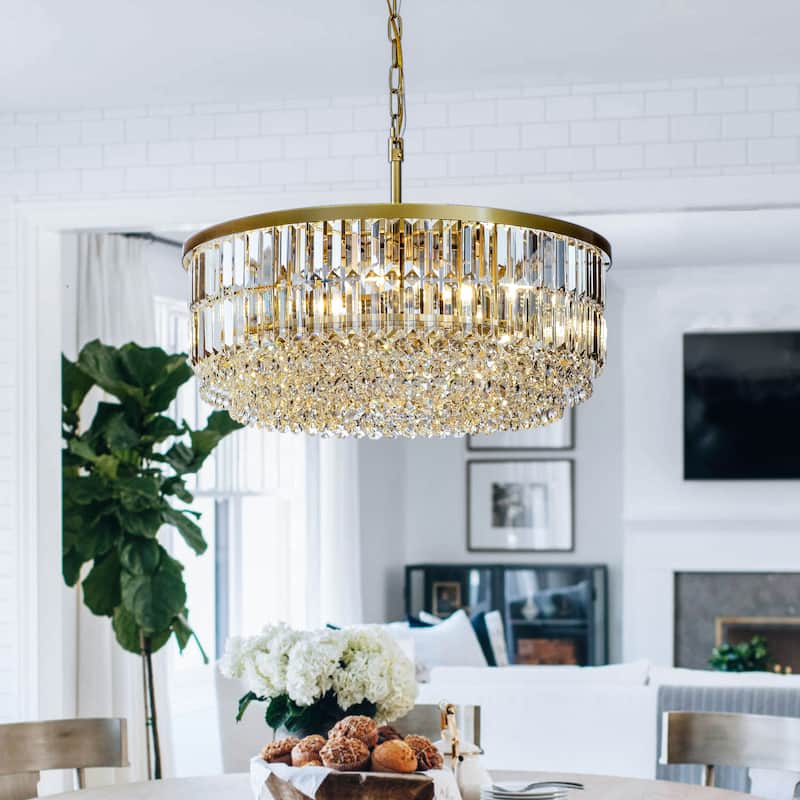 Modern Glam Gold Round Crystal Chandelier