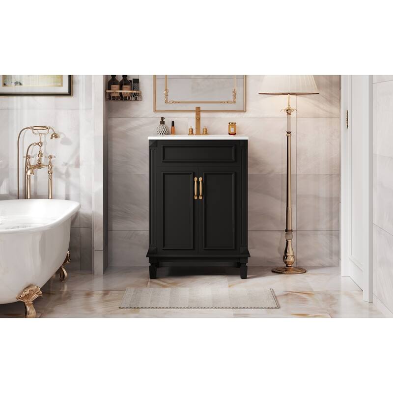 GDFStudio - Modern Bathroom Vanity with Ceramic Sink and 2 Soft-Closing Doors & Adjustable Shelf - 24'W