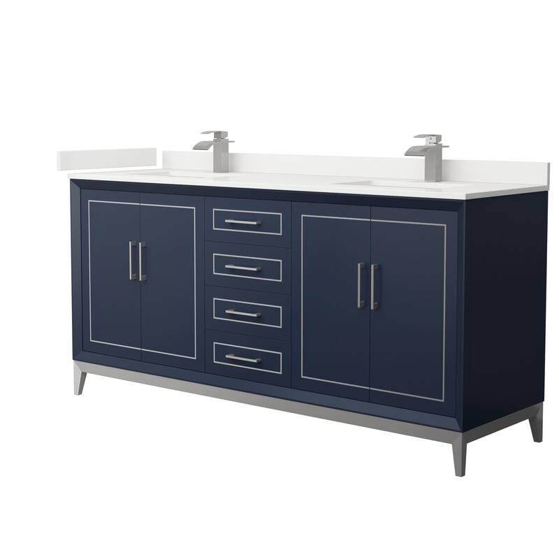 Wyndham Collection WCH515172D-QTZ-UNSMXX Marlena 72" Free Standing - Dark Blue / White Quartz Top / Brushed Nickel