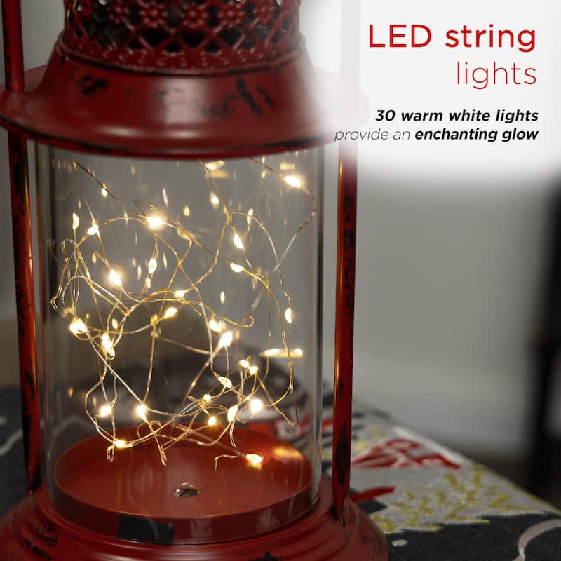 Alpine Corporation Antique Metal & Glass Lantern with Warm LED Lights