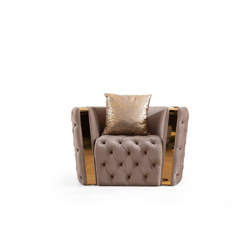 Naomi Button Tufted Chair Finished with Velvet Fabric and Gold Accent