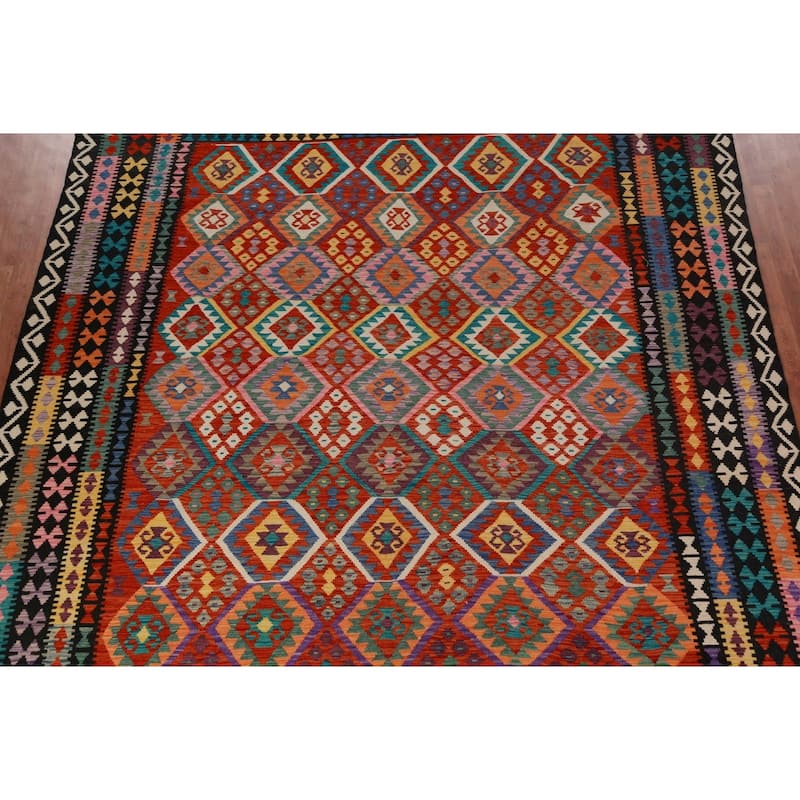 Kilim Oriental Area Rug Hand-Woven Tribal Reversible Wool Carpet - 10'0"x 12'8"