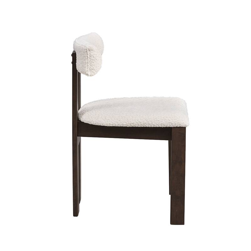 Wooden Dining Chairs Set of 2, Boucle Upholstered Kitchen Side Chairs, Open Back Kitchen Chairs with Rubber Wood Frame