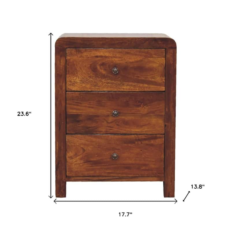 HomeRoots 24" Chestnut Solid Wood Three Drawer Nightstand